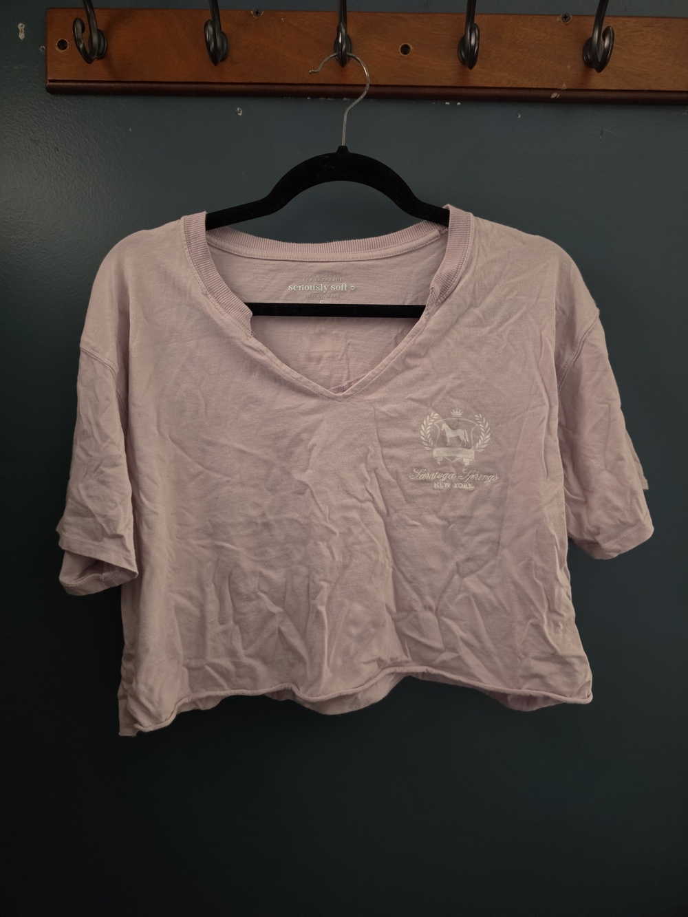 Aeropostale Lilac V-Neck Cropped Tee with Chest Emblem